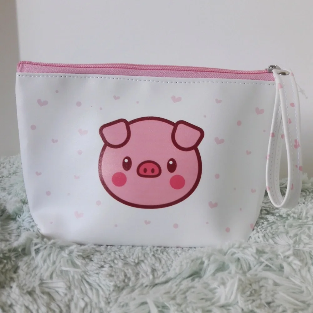 Pig and hearts cosmetic bag